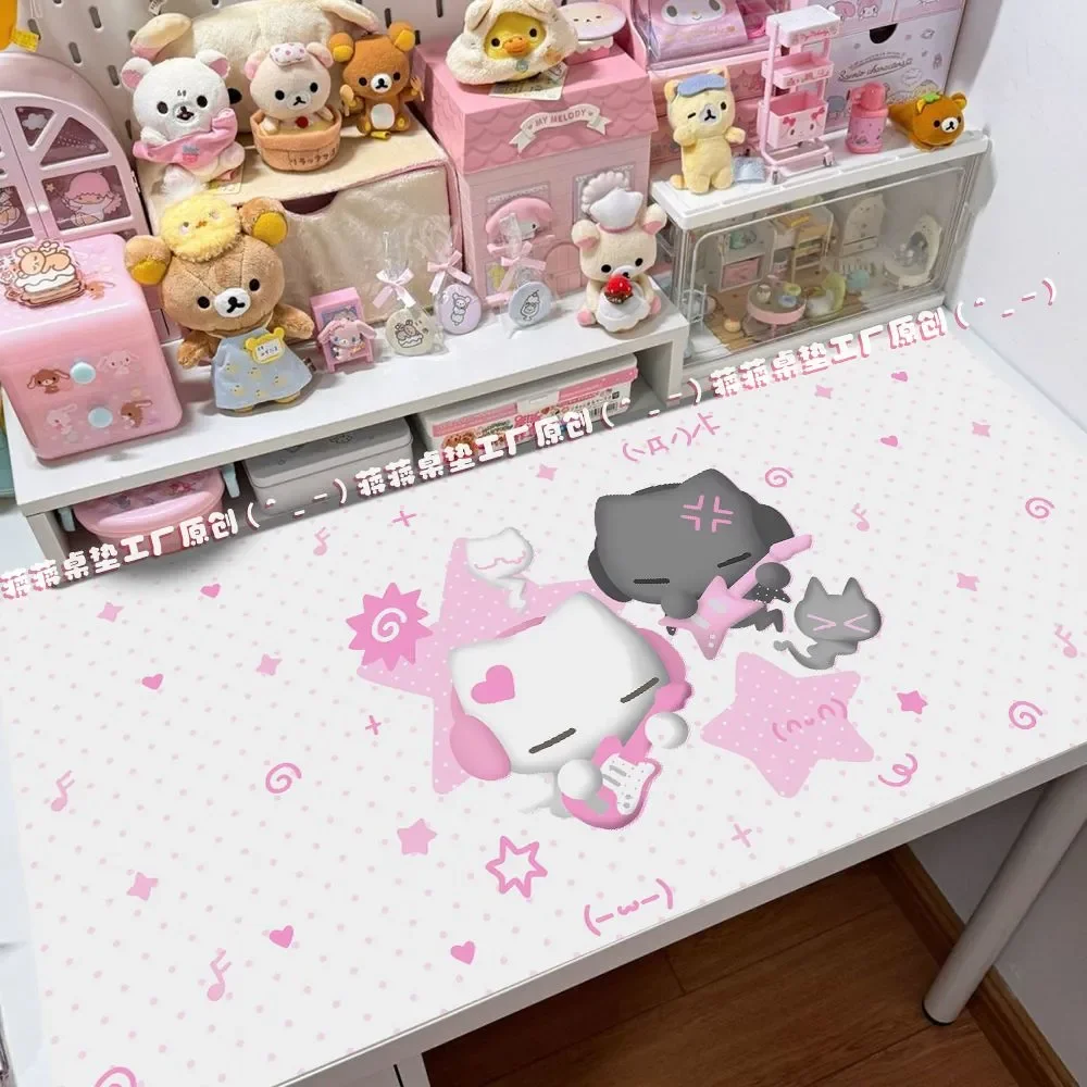 Leather Desk Pad Protector Full Screen Amine Angel Y2K Kawaii Mouse Pad Office Desk Mat Waterproof Non-Slip PU Desk Blotter Pad