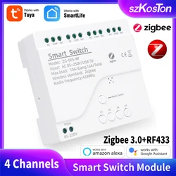 Módulo de interruptor inteligente Tuya Zigbee, 4 canales, 85-250V, relé WIfi, carril DIN, RF433, Control remoto, funciona con Alexa, Google, Zigbee Hub