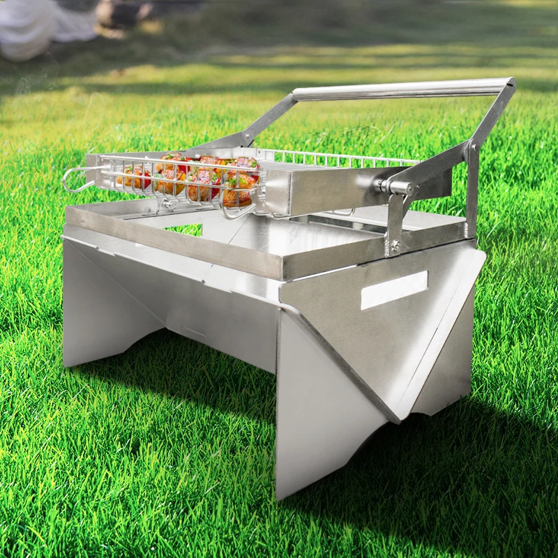 Custom Outdoor Camping Easy To Assemble Rotary BBQ Camping Grills Turning Rota Smoker Grill Rotisseri Motor Charcoal Trolley