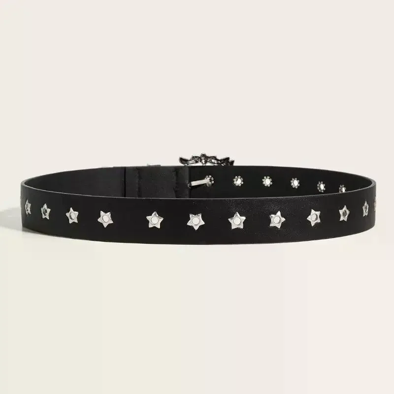 Y2K حزام فاسق برشام حزام من الجلد للرجال والنساء فستان جينز قوطي عصري إكسسوار مع مشبك