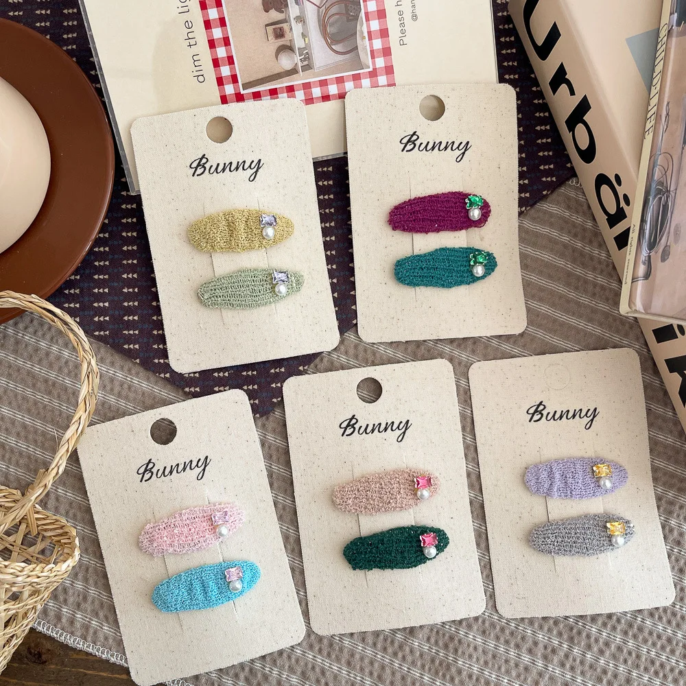 

2 шт., новая осенняя шерстяная овальная заколка BB со стразами, заколка для волос с челкой для милых девочек, детские заколки для волос, головной убор, аксессуары для волос, головные уборы