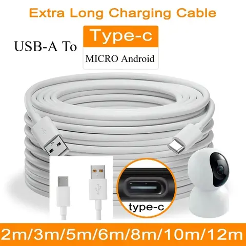 1m-14m extra long USB Type C charging cable Android camera extension monitoring for Huawei Android phones surveillance cameras