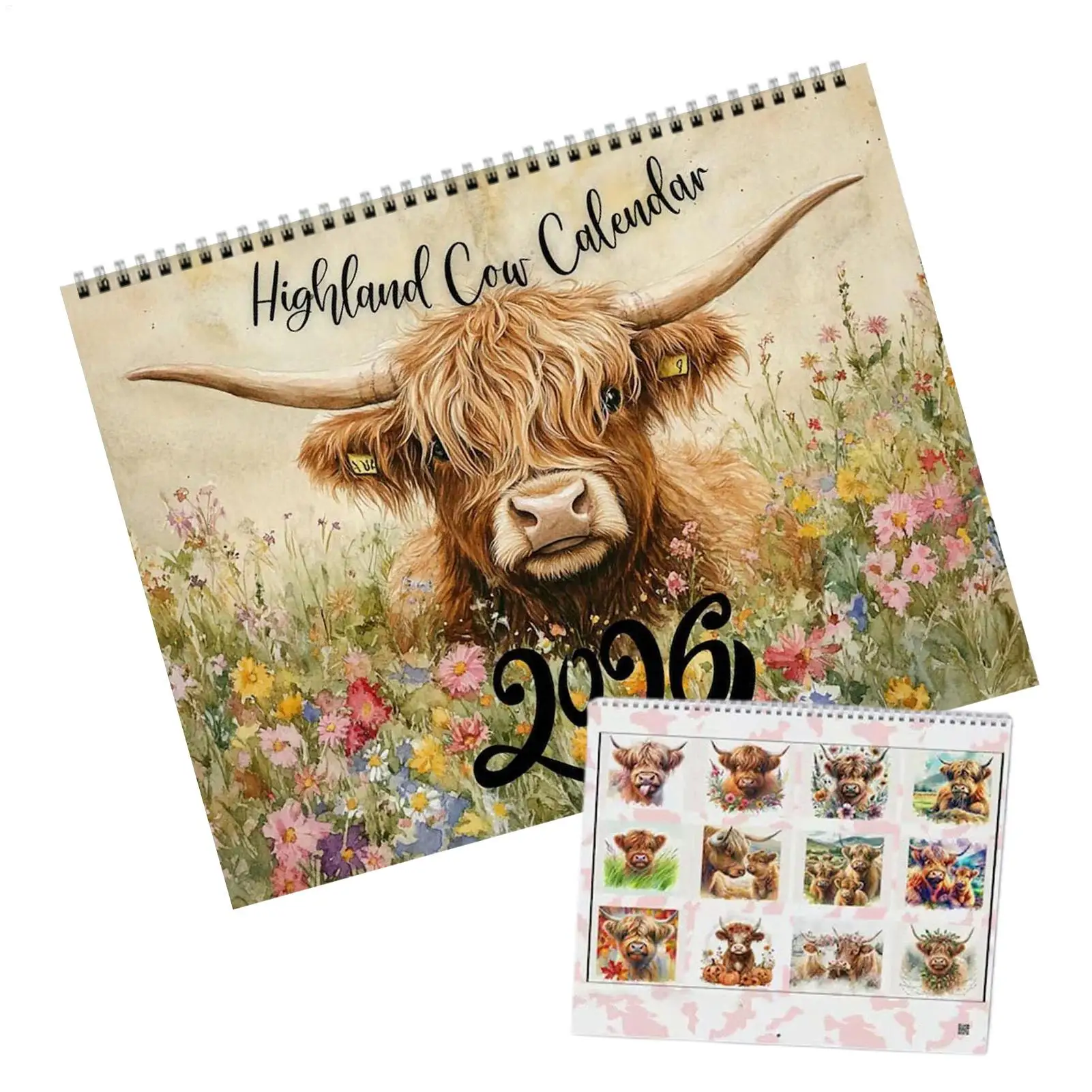 2026 Wall Calendar Highland Cattle Calendar Funny Highland Cow Thick Paper Monthly Planner Home Wall Decorations New Year Gifts