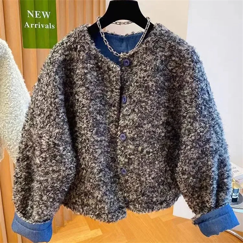 High-end Imitate Lamb Wool Jacket for Women Autumn Winter Coat Thickened Small Fragrant Style Loose Warm Cotton Jacket Top