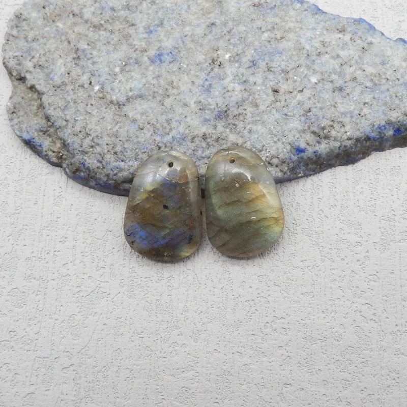 

Natural Stone Labradorite Flatback Earring Beads Semiprecious DIY Jewelry Making Crafts Accessory 22x16x4mm 5.2g