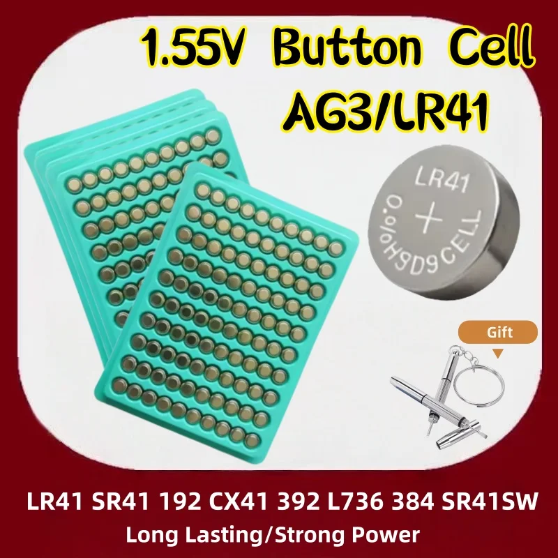 100-500PCS LR41 AG3 1.55V Alkaline Coin Battery SR41 192 CX41 392 L736 384SR41SW for Watch Calculator LED Lamp