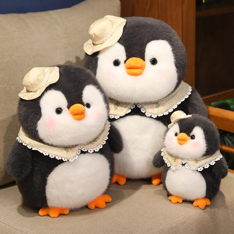 25-50 cm Cartoon Chubby Pinguin Mit Hut Lätzchen Plüsch Spielzeug Weiche Stofftier Werfen Kissen Baby Beschwichtigen Puppen für Mädchen Geschenke Dekor