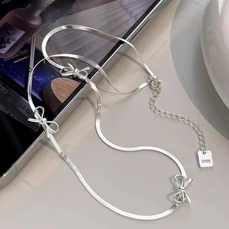 Silver Color Bowknot Irregular Necklaces for Fashion Women Exquisite Fashion Jewelry Party Luxurious Accessories
