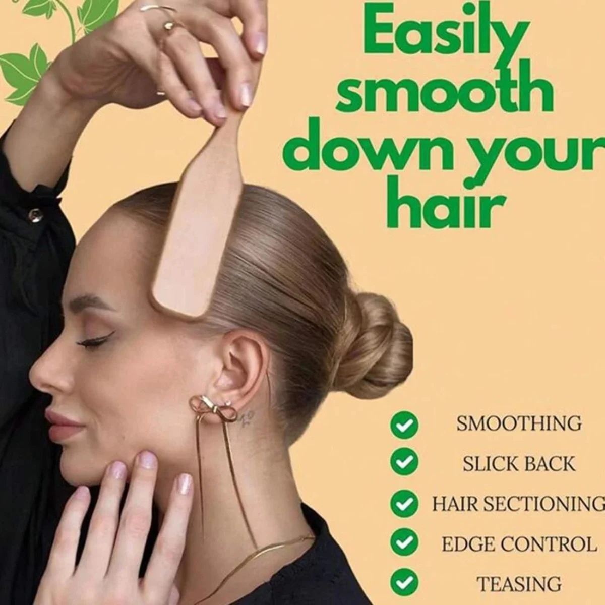 2-in-1 Professional Boar Bristle Hair Brush Wooden Slick Back Styling Brush with Edge Control, Anti-Frizz Smoothing Tool