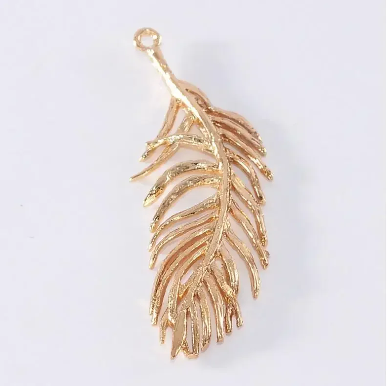 (1552)6PCS 12x36MM 24K Champagne Gold Color Plated Brass Feather Charms Pendants High Quality Diy Jewelry Accessories