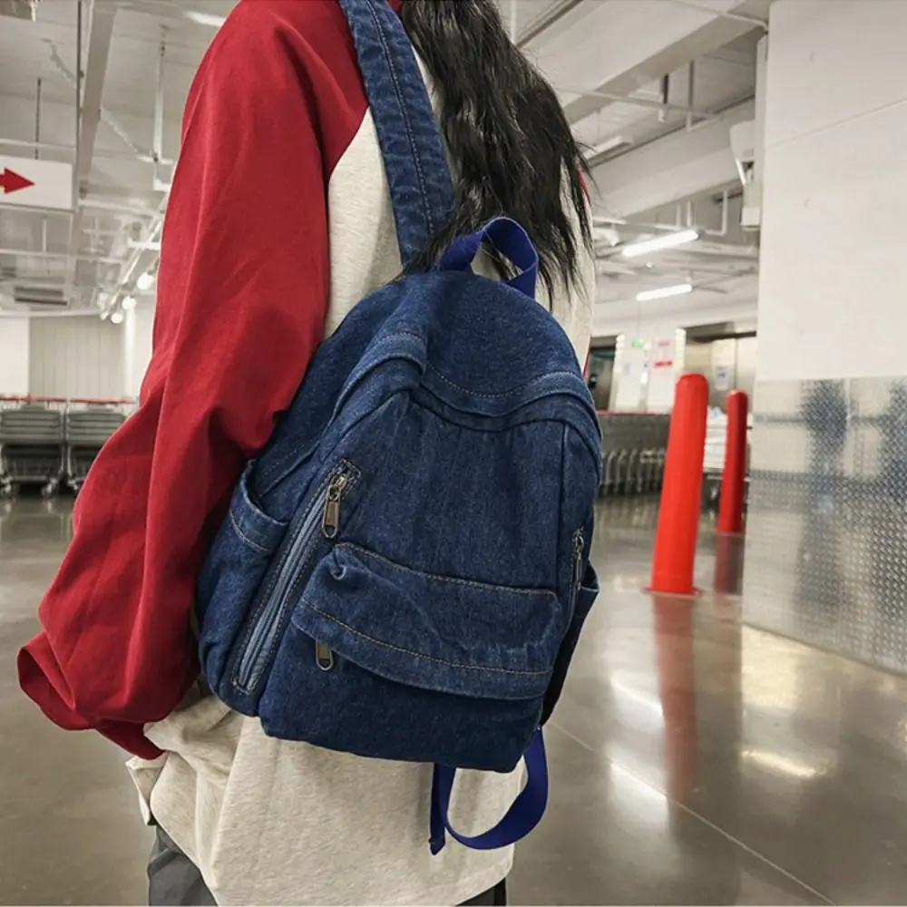 

Casual Y2K Denim Backpack Street Style Large Capacity Vintage Handbag Japanese Style Solid Color Solid Crossbody Bag Streetwear