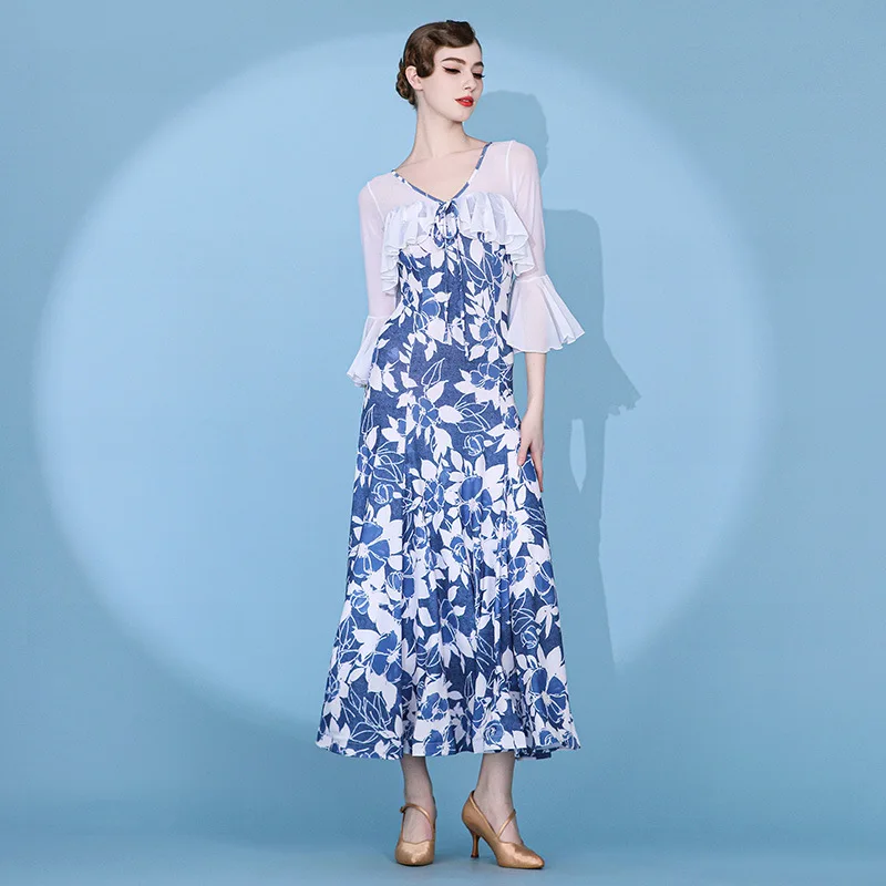 Nieuwe Nationale Standaard Wals Vriendschap Dans Moderne Dans Rok Professionele Competitie Prestaties Jurk Grote Swing Jurk