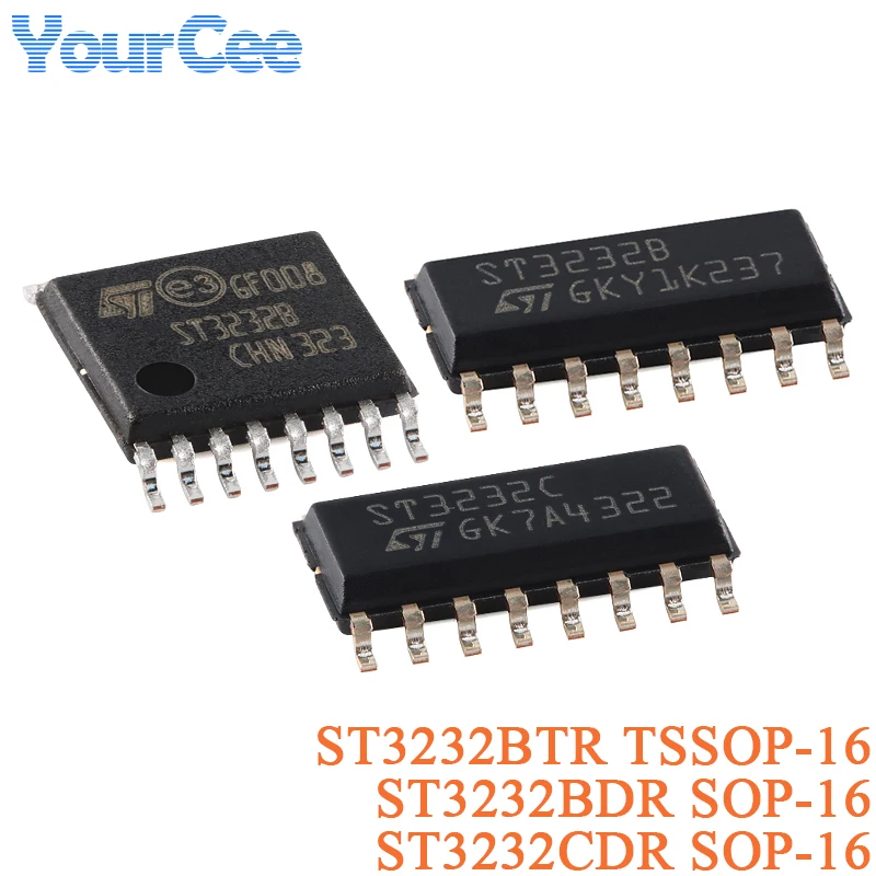 2Pcs ST3232BTR TSSOP-16 ST3232BDR ST3232CDR SOP-16 ST3232 3 to 5.5V Low Power Up to 400KBPS RS-232 Driver and Receiver Chips