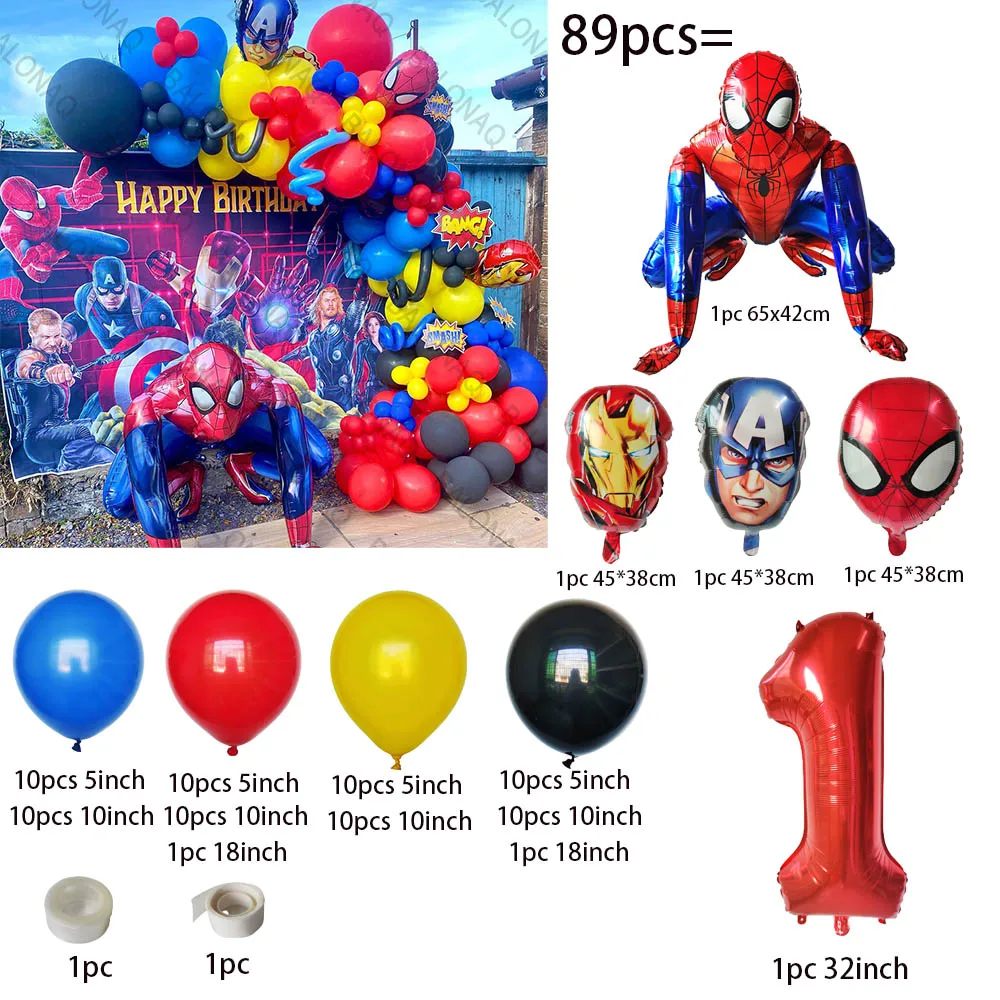 1Set Spiderman Balloon Set Avengers Superhero Air Globos Children‘s Birthday Party Baby Shower Decorations Boys Toy Gift