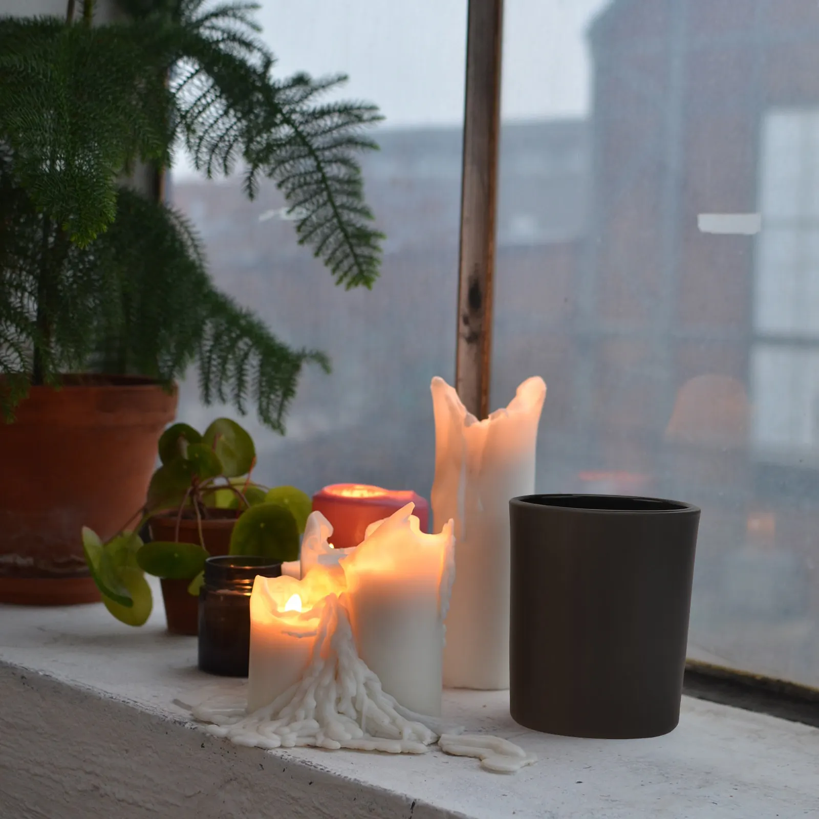 4Pcs Simple Black Frosted Candleholder Glass Cup Dining Table Decor Home Wedding Party Scene Candlestick