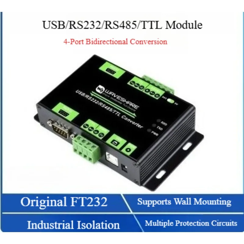 Waveshare Industrial-Grade USB RS232 TTL RS485 Multi-Protocol Multi-Interface Converter, On-Board Isolation Protection
