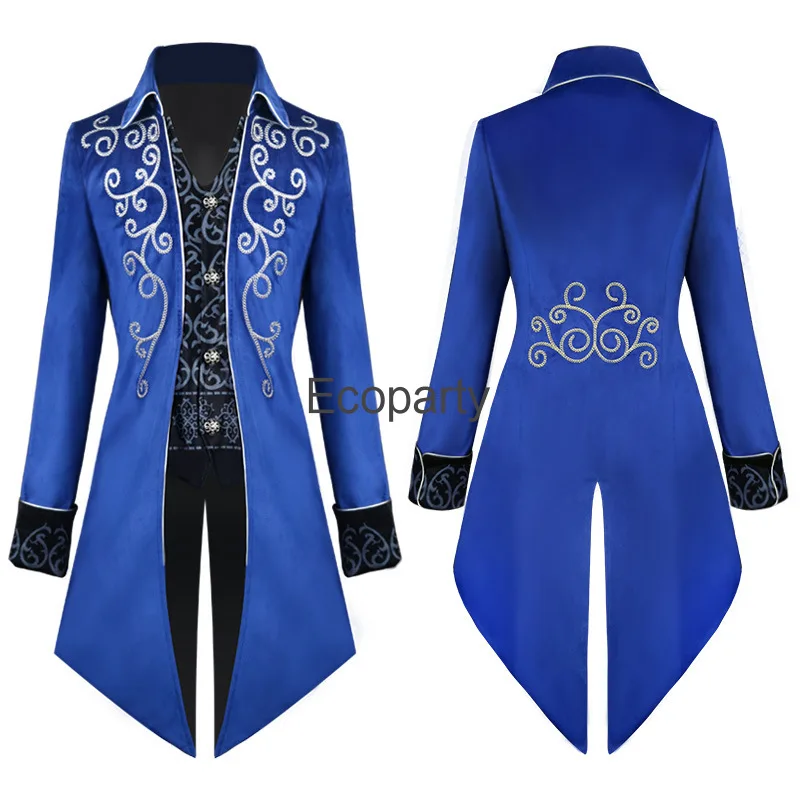 New Men's Steampunk Gothic Victorian Jacket Vintage Purple Velvet Tailcoat Medieval Frock Coat Uniform Renaissance Costume Homme