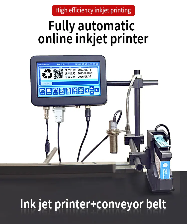 Multi Language QR Barcode Batch Expire Date Code Online Tij Inkjet Printer With Conveyor BeltHot Sales