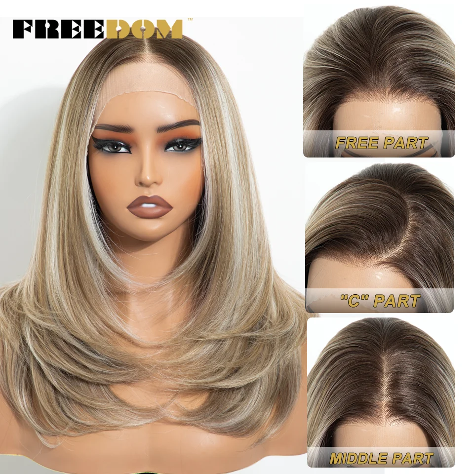 FREEDOM 20“ Synthetische Lace-Front-Perücken für Damen, 13x6, vorgefertigte Lace-Front-Perücke, einfach aufsetzen und loslegen, Ombre-Braun, Perücken für den täglichen Gebrauch – Detail 3