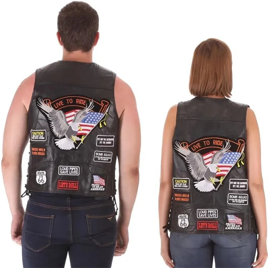 

2026 New Punk Style Men Motorcycle Leather Vests Eagle Embroidered Badge Sleeveless Jacket Riding Biker Waistcoat Men's Clothing