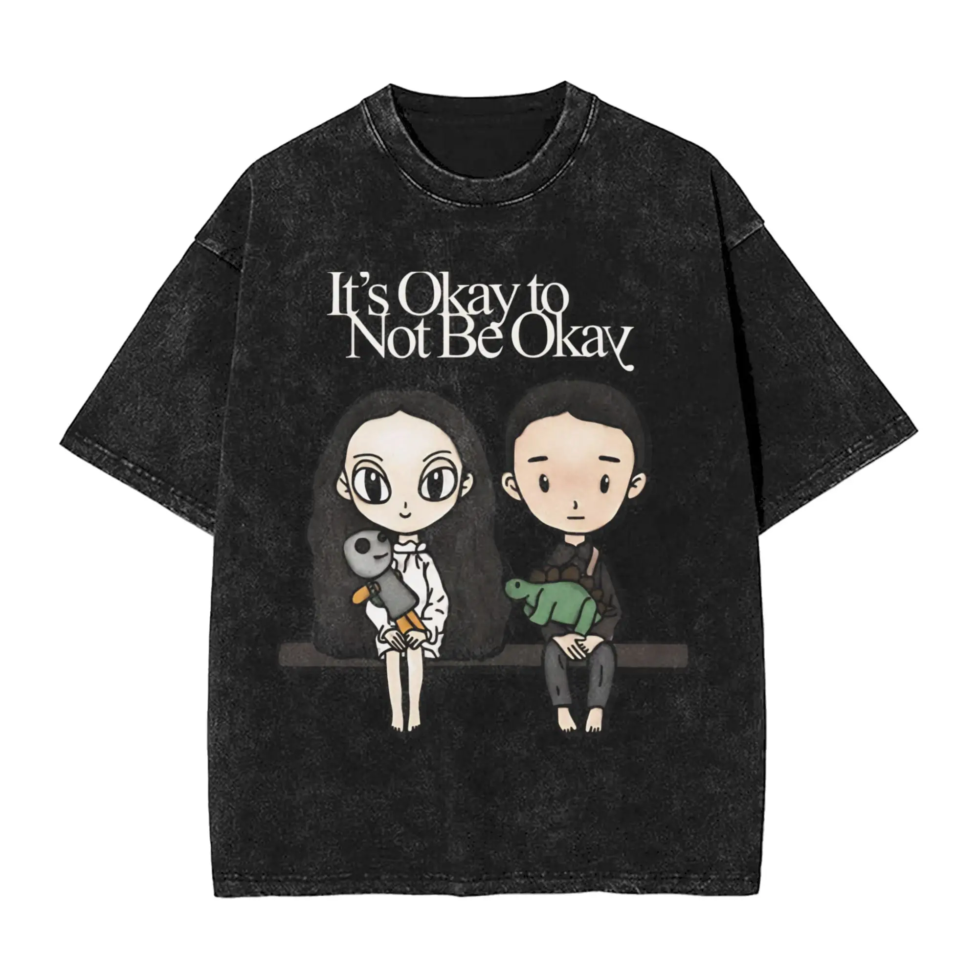 Oversized Washed T Shirt It’s Okay to Not be Okay Cartoon Simple T Shirts  Novelty T Shirt for Male Summer Y2K Retro Casual Tops