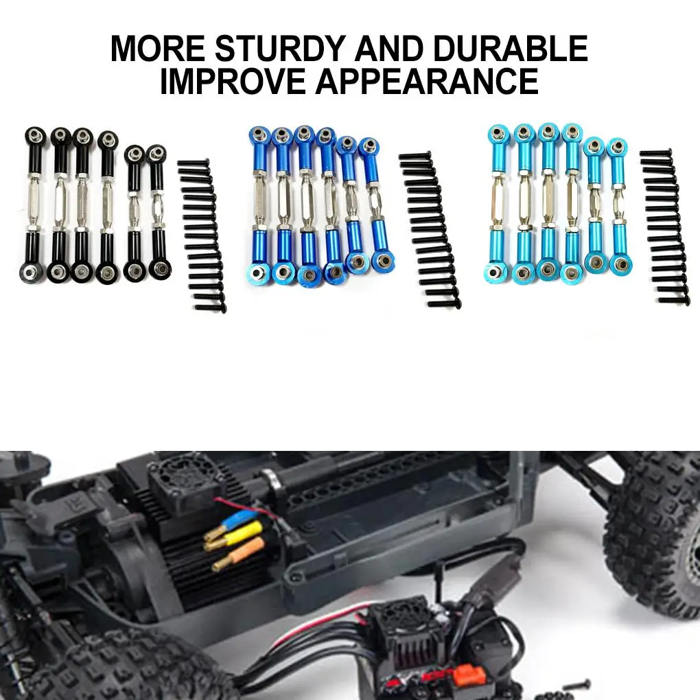 RCGOFOLLOW Juego de varillas de enlace de dirección con distancia entre ejes de aleación de aluminio de 6 piezas para 1/10 Rc juego de varillas de enlace de dirección SENTON 3S negro