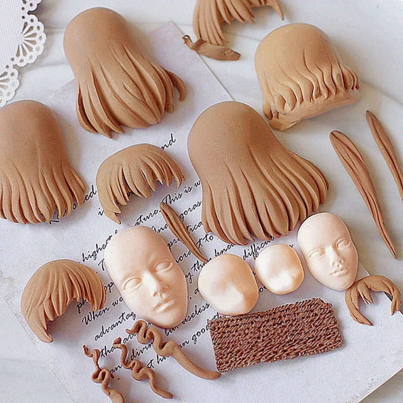 VERIDIAN Fondant Doll Hand-made Baby Face Hairstyle Silicone Cake Mold Anime Cartoon Character Clay Resin Molds Cake Decoration