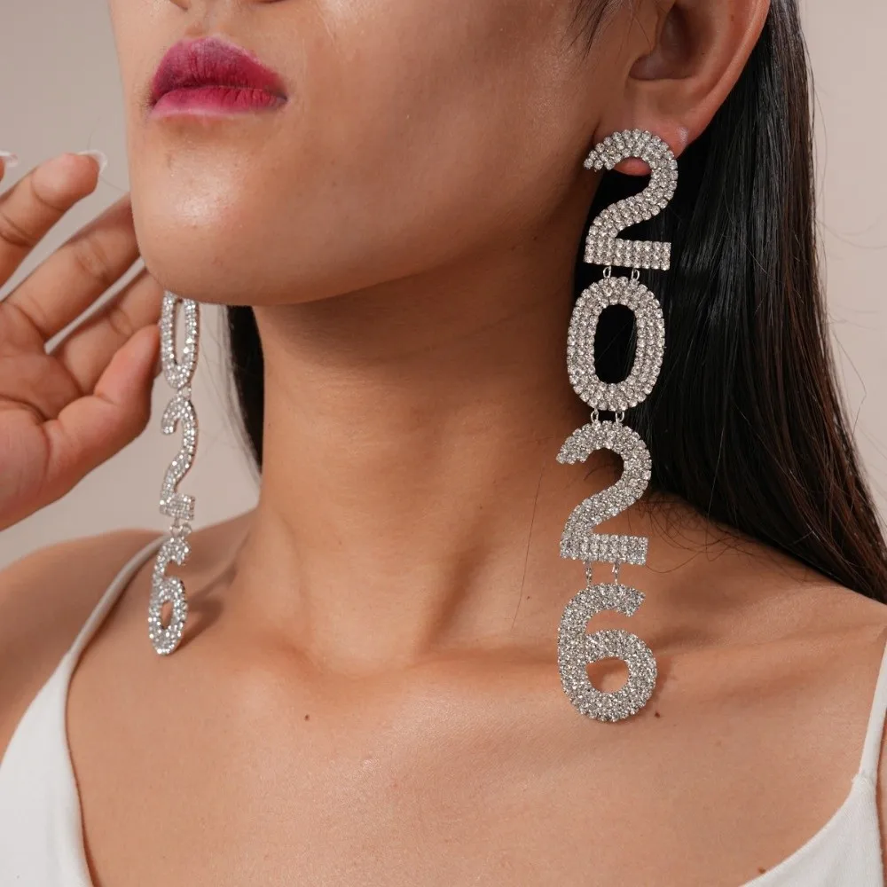 بدلة مجوهرات جمالية عتيقة 2026 مبالغ فيها من حجر الراين سنة جديدة سعيدة أقراط قطرة طويلة لامعة 2026 قلادة للحفلات #5