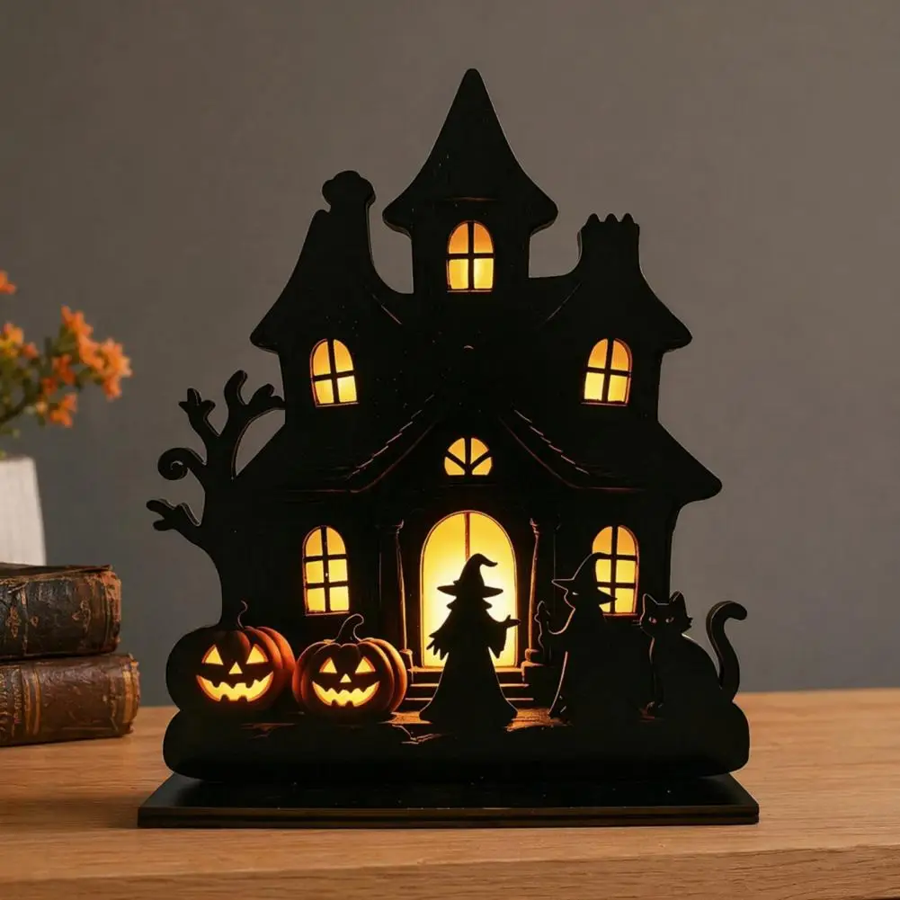 Halloween Decoration Solid Wood Halloween Sign Witch Wooden Table Centerpiece Spooky Black Cat Ornament Halloween Hinged Haunted
