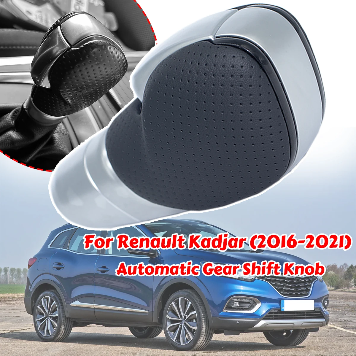 

Automatic Transmission Interior Styling Gear Shift Knob Silver Black PU Leather For Renault Kadjar 2016 2017 2018 2019 2020 2021
