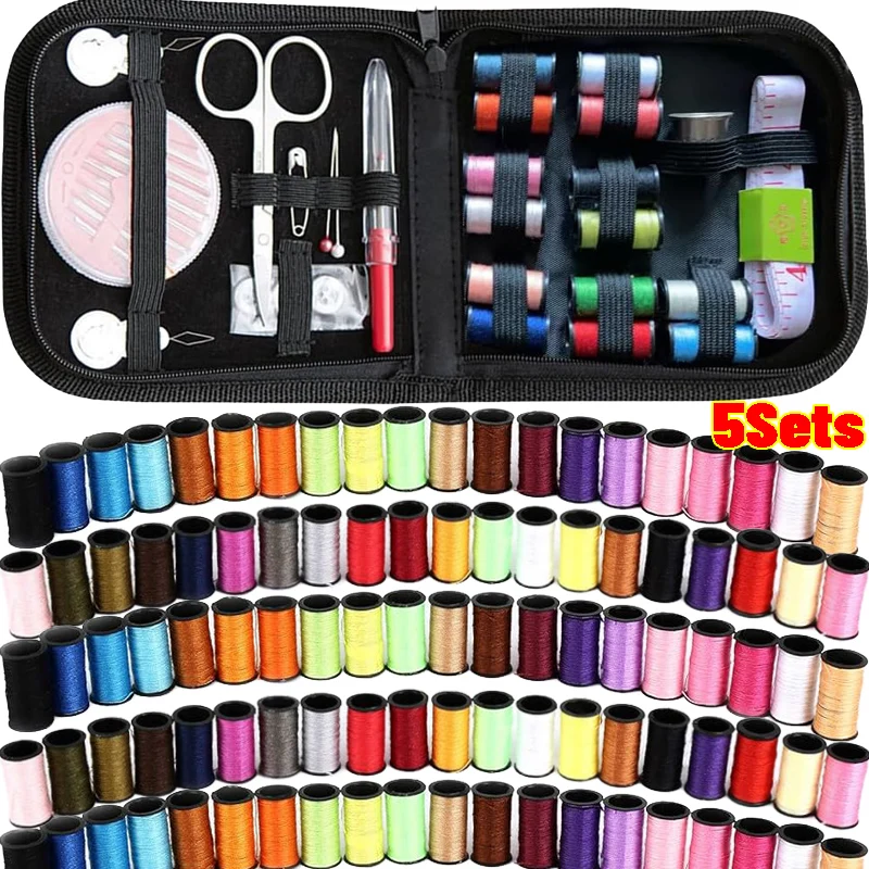 

5/1 компл. полный набор для шитья с нитками, иглы, ножницы, рулетка для DIY, ручная вышивка, домашние дорожные швейные инструменты