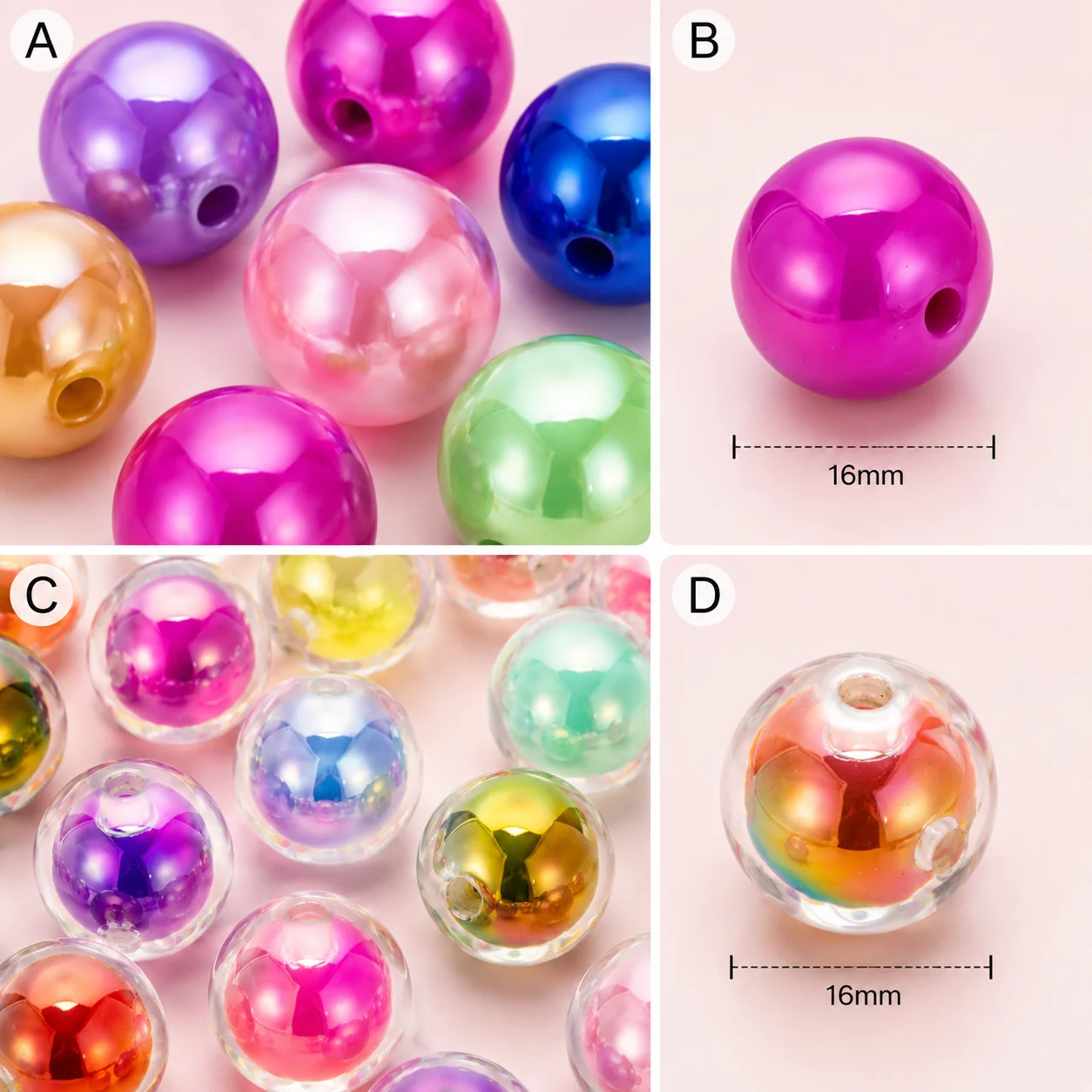 20Pcs 6 Styles Mixed Acrylic Beads Glitter AB Color Round Heart Irregular Spacer Beads For DIY Jewelry Making Bracelet Necklace view 5