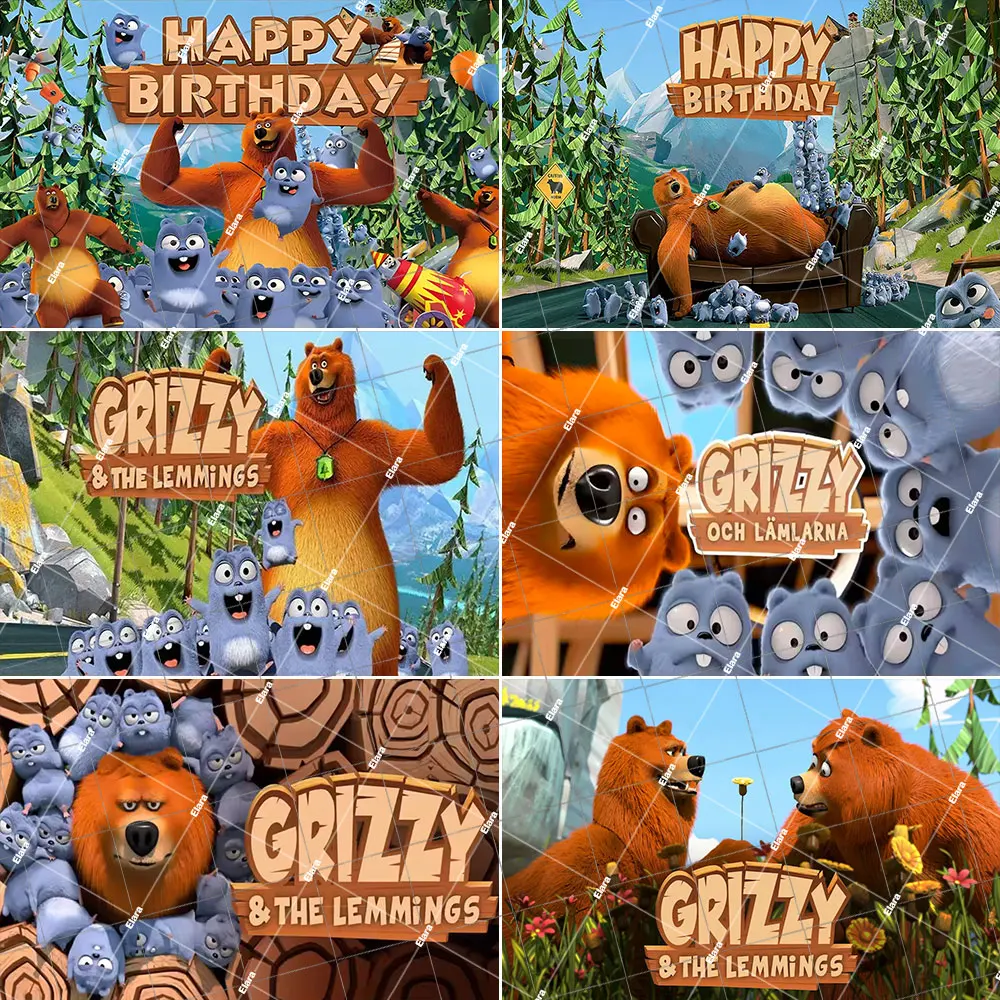 

Cartoon Grizzy And The Lemmings Birthday Party Decoration Bear Baby Shower Banner Poster Photography Background For Kids Gifts