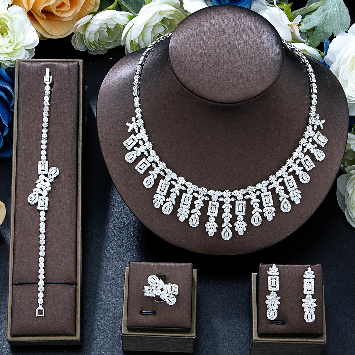 

Hotsale African 4pcs Bridal Jewelry Sets New Fashion Dubai Jewelry Set For Women Wedding Party Accessories Design