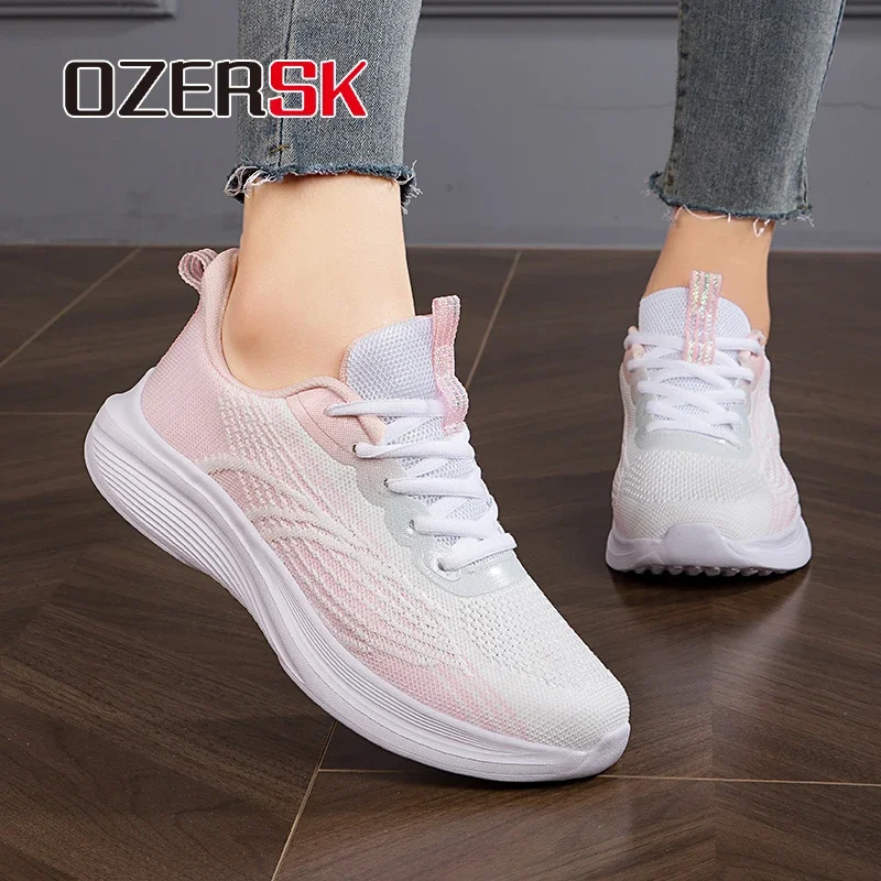 OZERSK Scarpe da donna in tessuto intrecciato alla moda, leggere, traspiranti, comode, antiscivolo, scarpe da ginnastica casual da donna