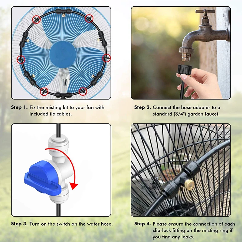 Misting Kit for Fan 4/5/6 Spray Nozzles Water Mist Fog Sprayer Misting Cooling System with 5M Water Inlet Tube