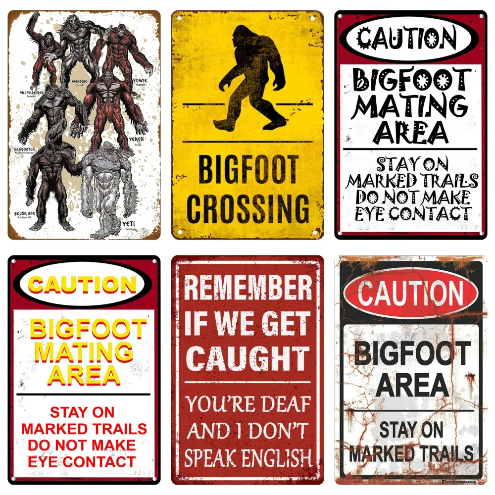 Vintage Bigfoot Crossing Metal Wall Decor, Warning Bigfoot Area, Tin Signs, Retro Decorative Stickers, Home Decor,  WY288