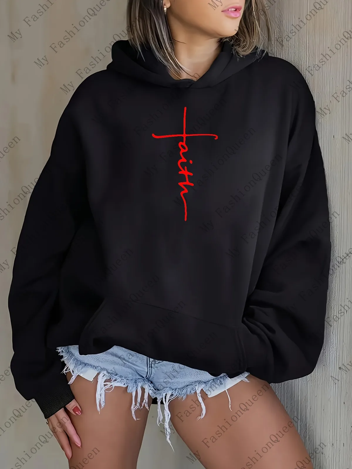 여성 패션 캐주얼 후드 스웨트셔츠 프린트 패턴 풀오버 두꺼운 플러시 스포츠 및 휴일 선물에 적합