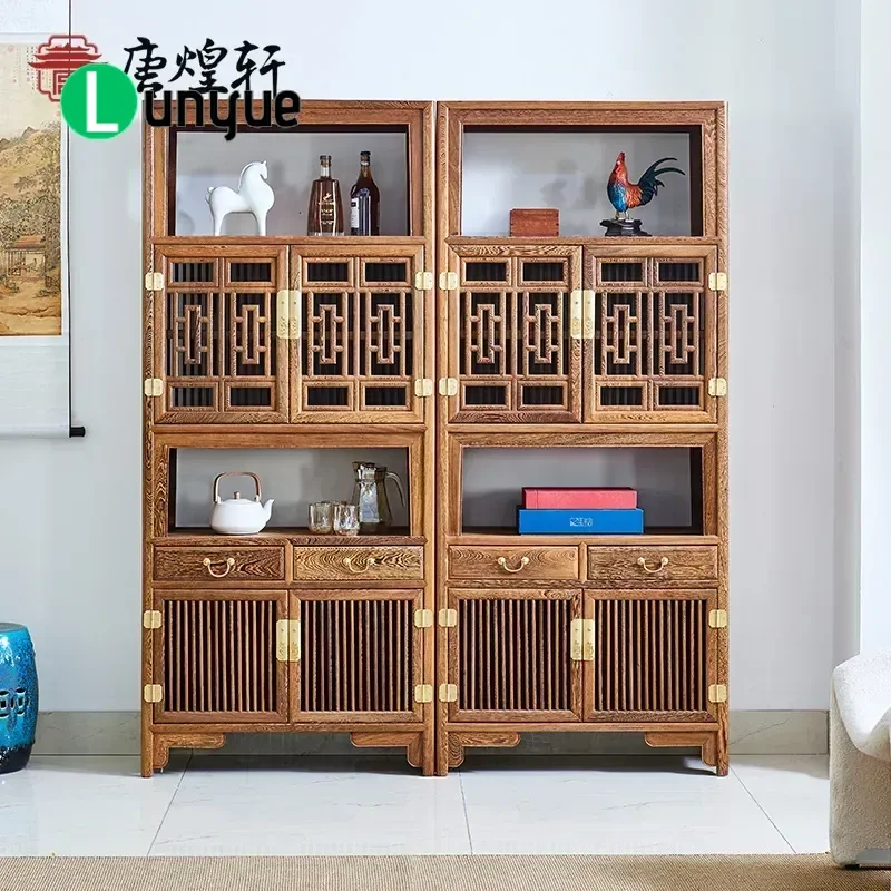 New Chinese Style Solid Wood Bookshelf Mahogany Chicken Wing Wood Display Cabinet Tea Shelf Duobao Pavilion Furniture for