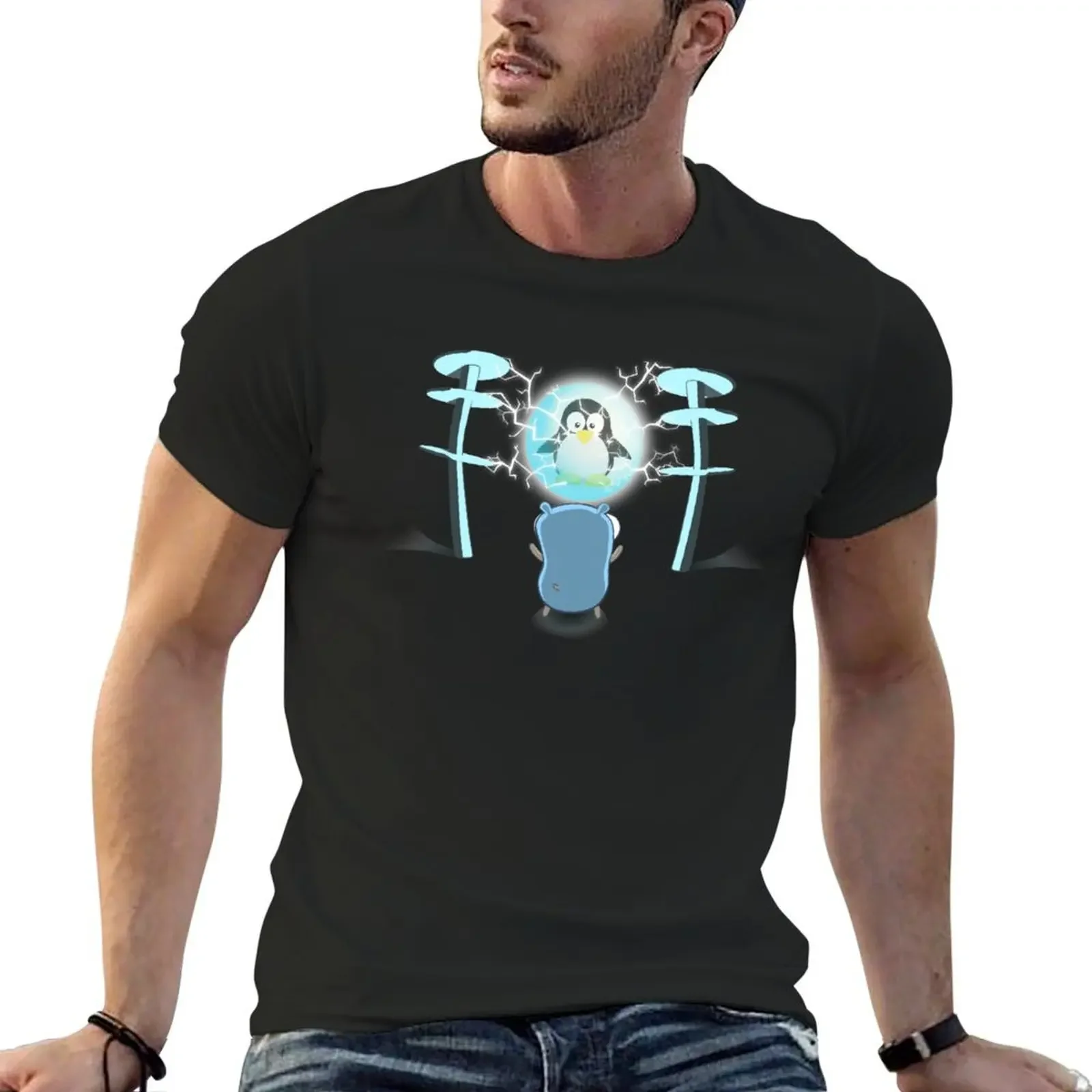 

The Go Gopher: Power to the Linux (Black) T-Shirt blue lock plus sizes oversized t shirt men