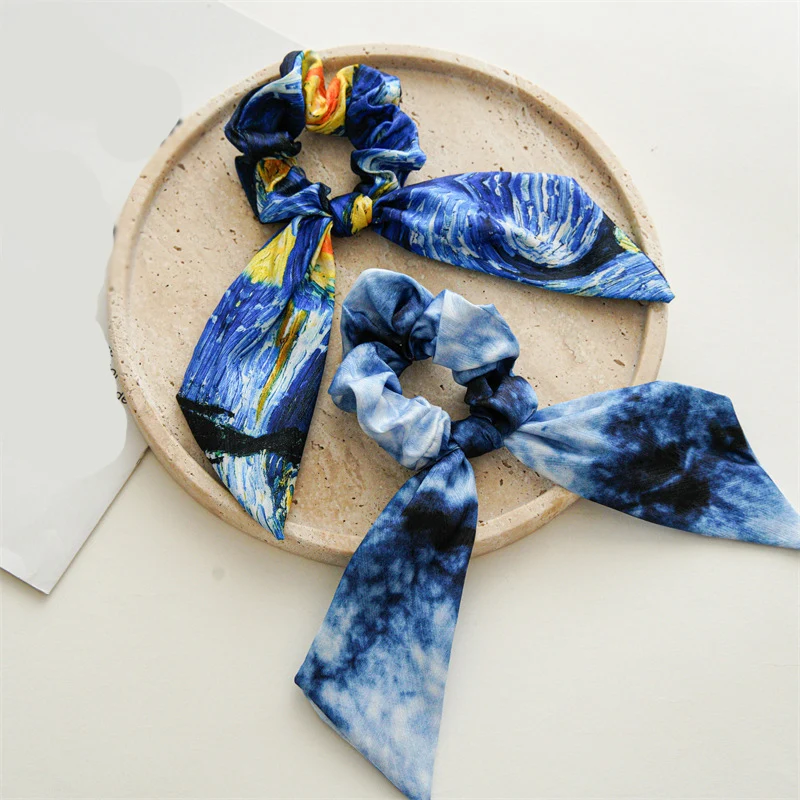 Women\'s Hair Accessories Girl Lady Elastic Headband Scrunchies With Ribbon Floral Design Trend Bandana Band Headbands Fashion