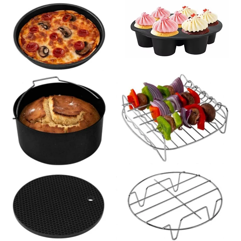 Air Fryer Accessories Kit Baking Mold/Pizza Tray/Stainless Steel Rack/Silicone Mat/Egg Mold Compatible with COSORI  5.5L