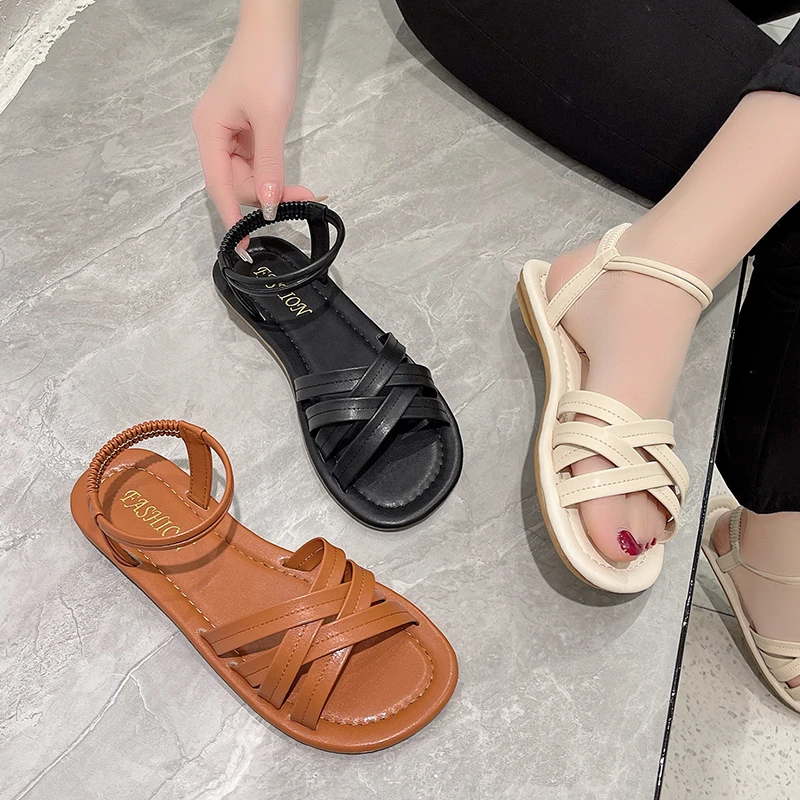 

YNPO 2026 New Style Stylish Breathable Sandals for Women - Summer Flat Lightweight Anti-Slip School Roman Beach Slippers