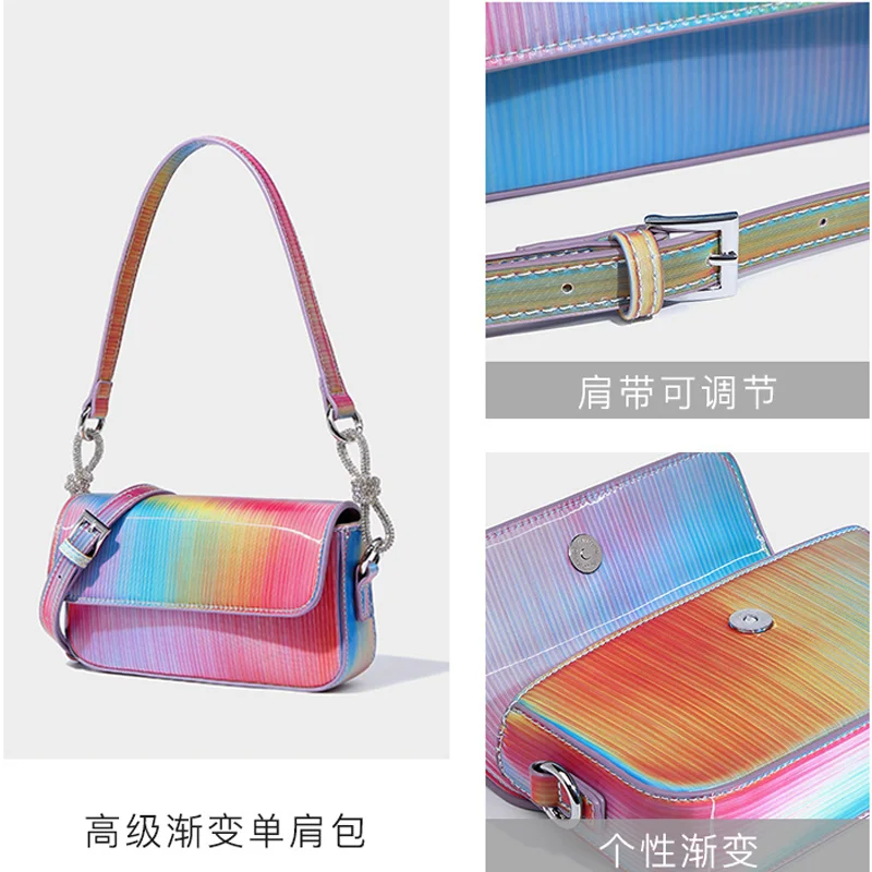 Gradient Color 5D Women Handbags New Rainbow Gradual Change Underarm Designer Bag Colorful Lacquer Radium Archer Purse