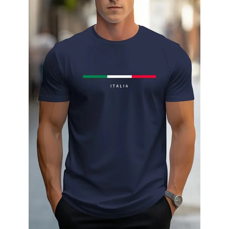 Mens summer 100 cotton fashionable casual loose plus size national flag pattern printed sports round neck short sleeved T shirt