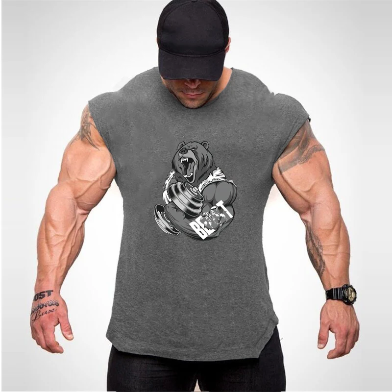 Brand Casual Clothing Bodybuilding Tank Top Men Gym Fitness Vest Singlet Sleeveless Shirt Solid Cotton Muscle Sports Undershirt