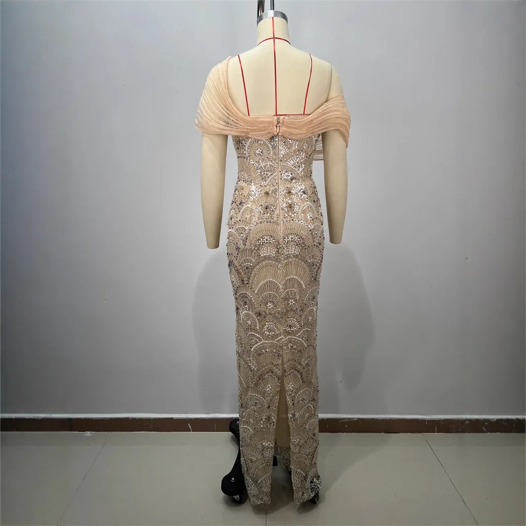 High-defn sexy transparente lantejoulas bordado longo dr vestido de noite estação independente ele noite dr