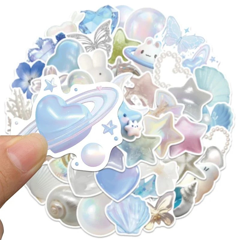 50PCS Blue Beach Ocean Themed Waterproof Vinyl Stickers for Water Bottles Laptops Phones Computers Skateboards Aesthetic Decal