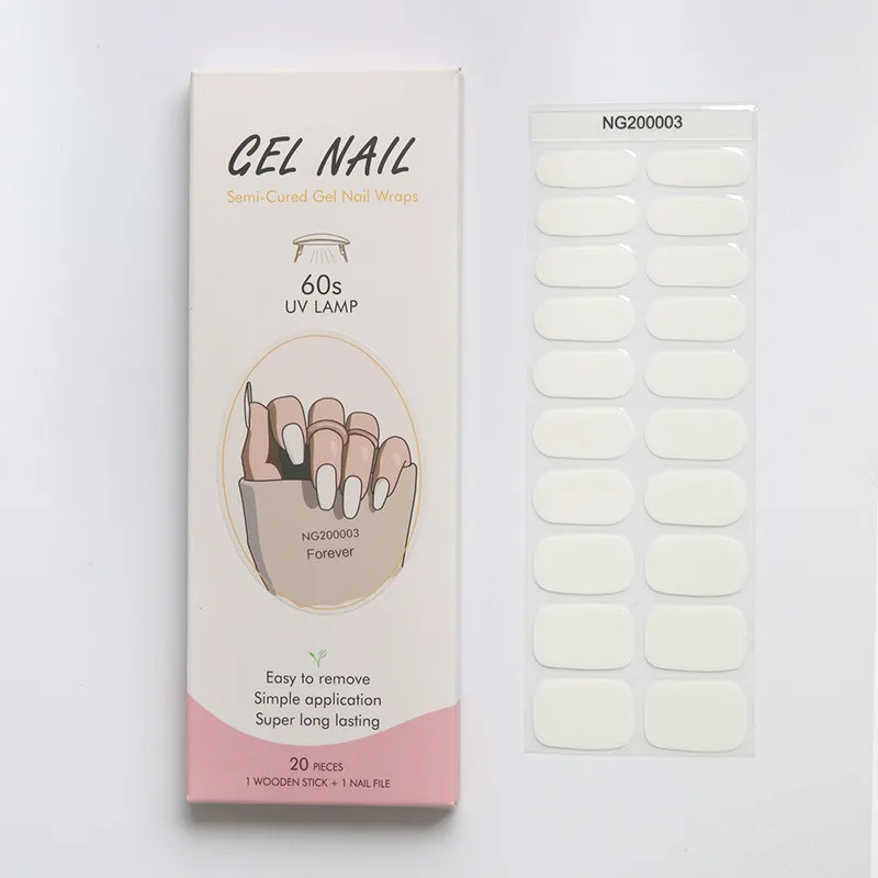 Huizi French Gel Nail Strips Patch Sliders Adhesive Waterproof Long Lasting Full Cover Gel Nail Stcikers UV Lamp Need