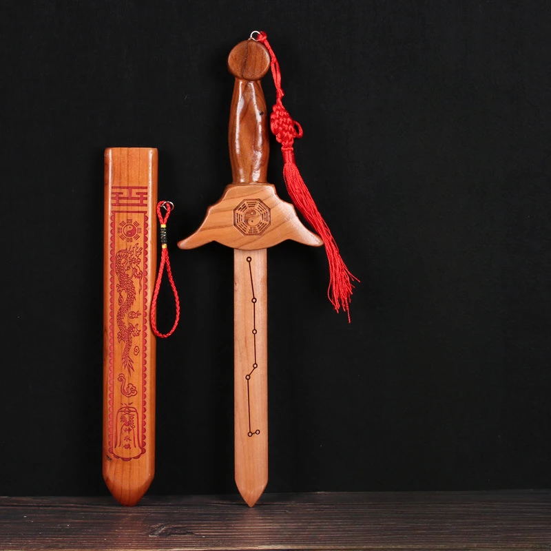 Buddhism Peach Wood Sword Pendant Carving